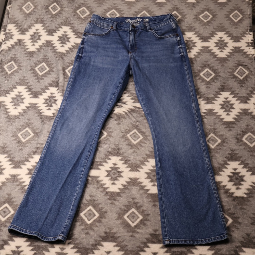 Wrangler Retro Slim Boot Blue Jeans Mens 34x34 Medium Wash Denim WLT77ZC